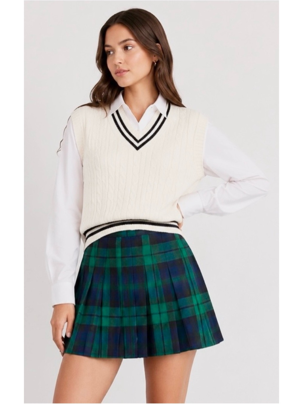 Aerie Green Navy Plaid Pleated Mini Skirt Small